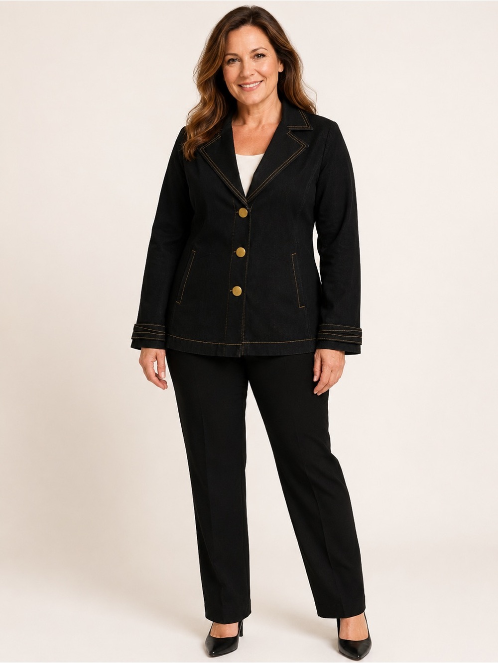 Joan Rivers Black Tailored Blazer with Contrast Stitching